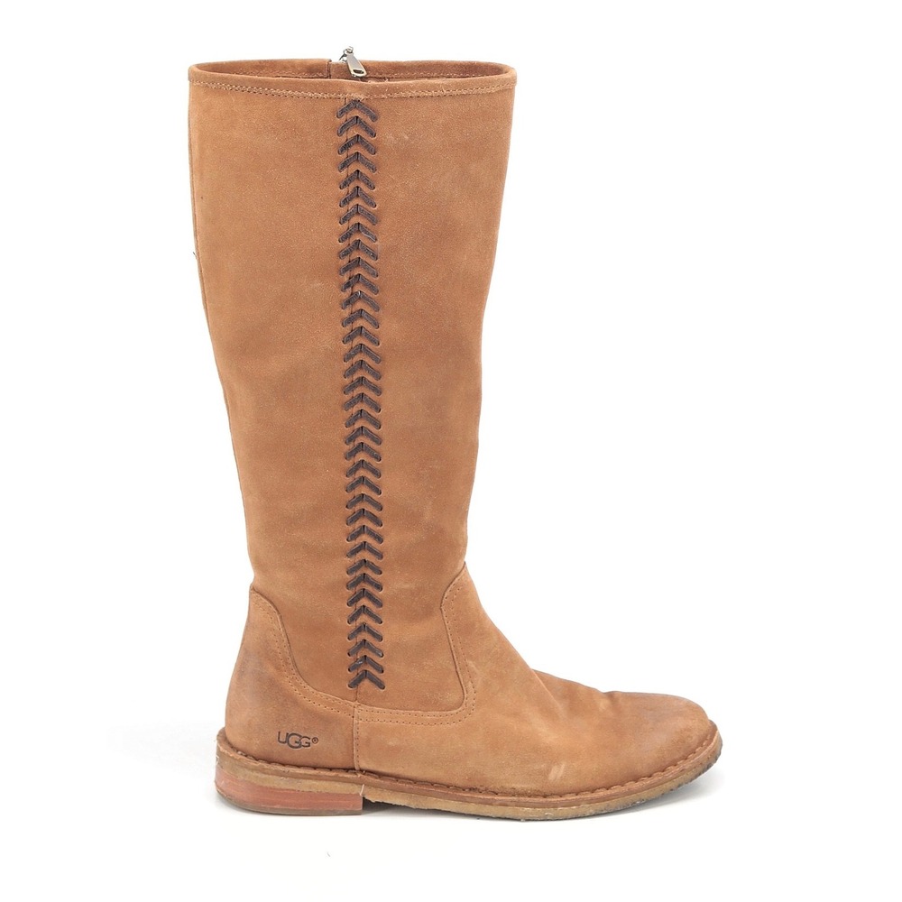 UGG Australia Tall Suede Whipstitch Boots Chestnut Tan Rear Zip 8.5 1002347